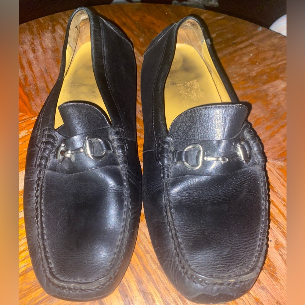 Cole Haan Black Leather Loafers with Silver Buckle men shoes size 10.5